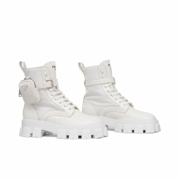 1.9k.$ Prada Men’s Monolith Pouch Combat Boots White Leather Nylon US 10.5 main image 7